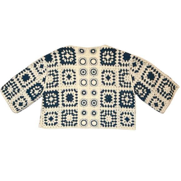 Anthropologie Cardigan Sweater Crochet Granny Square Knit Open Boho Retro OSFM - Picture 6 of 8